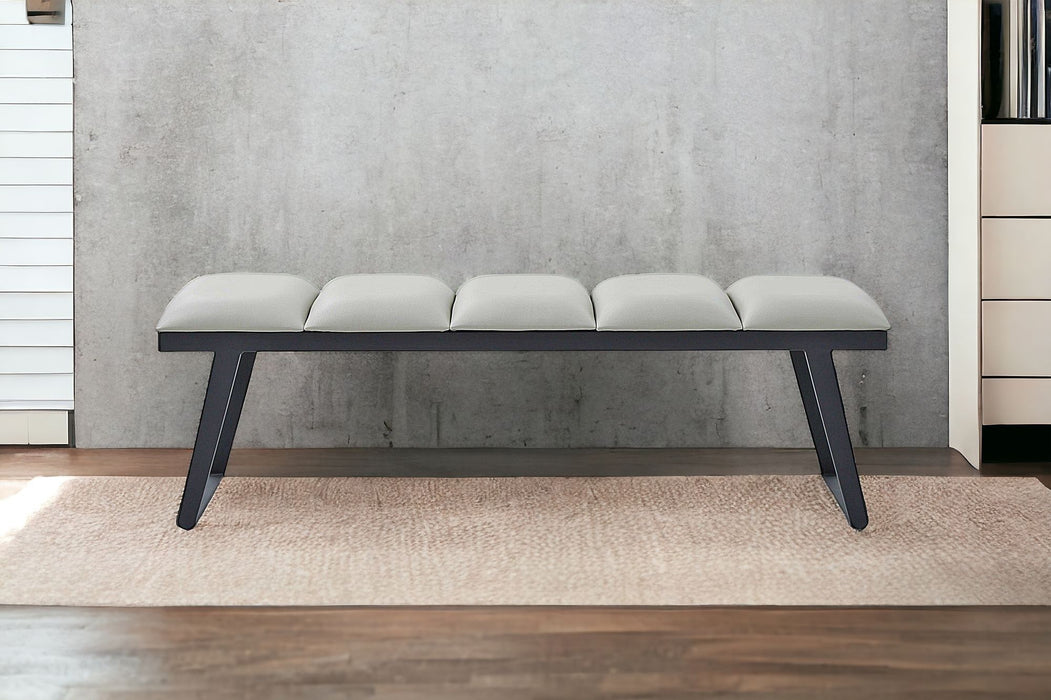 Upholstered Faux Leather Bench - Light Gray / Black