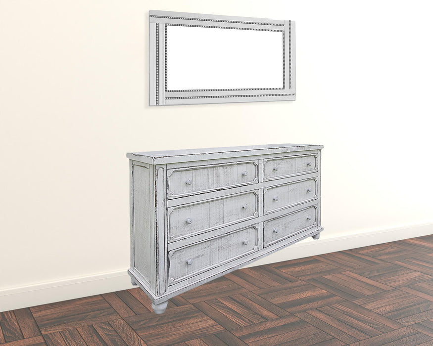 Solid Wood Six Drawer Double Dresser - Antiqued White