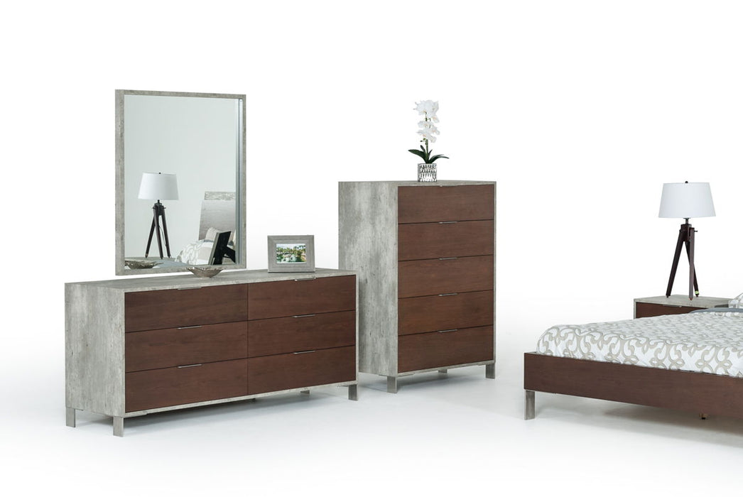 Veneer Steel And Concrete Dresser With 6 Drawers - Dark Walnut