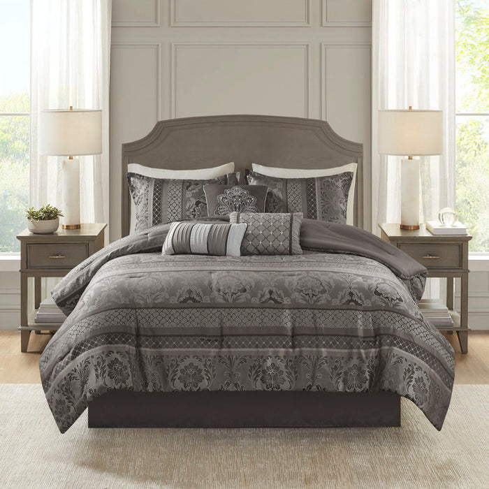 Bellagio - Queen 7 Piece Comforter Set - Gray