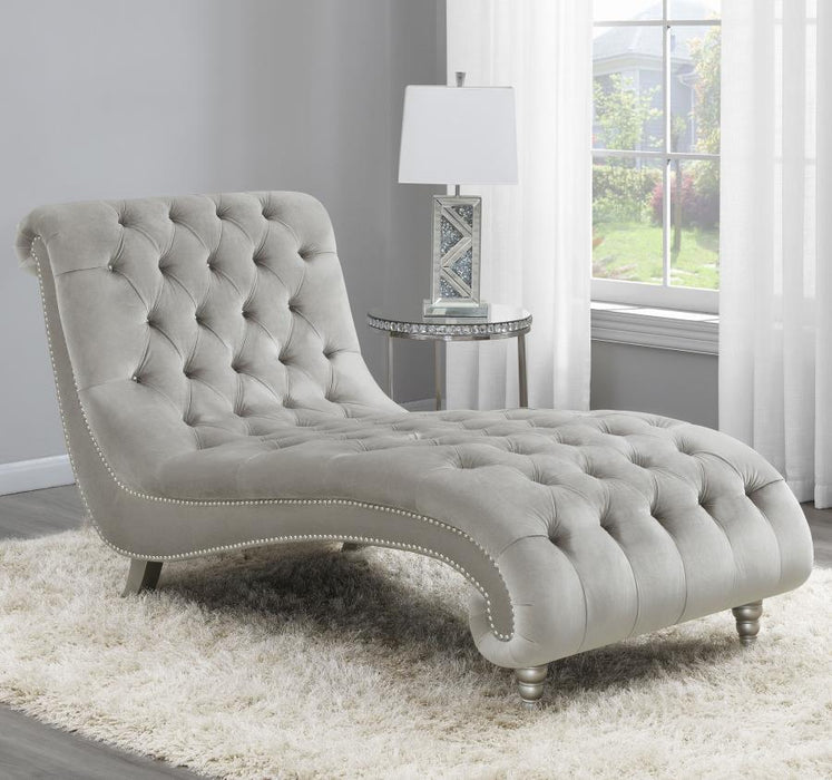 Lydia - Tufted Cushion Chaise With Nailhead Trim - Gray - Simple Home Plus