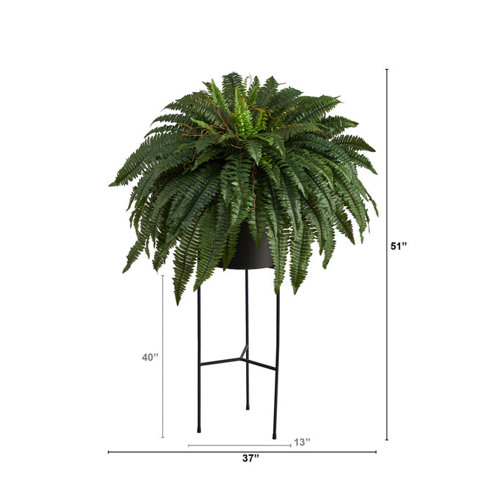 51" Boston Fern Artificial Plant in Black Planter with Stand