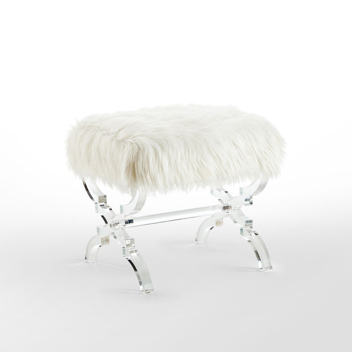 Faux Fur Ottoman - White / Clear