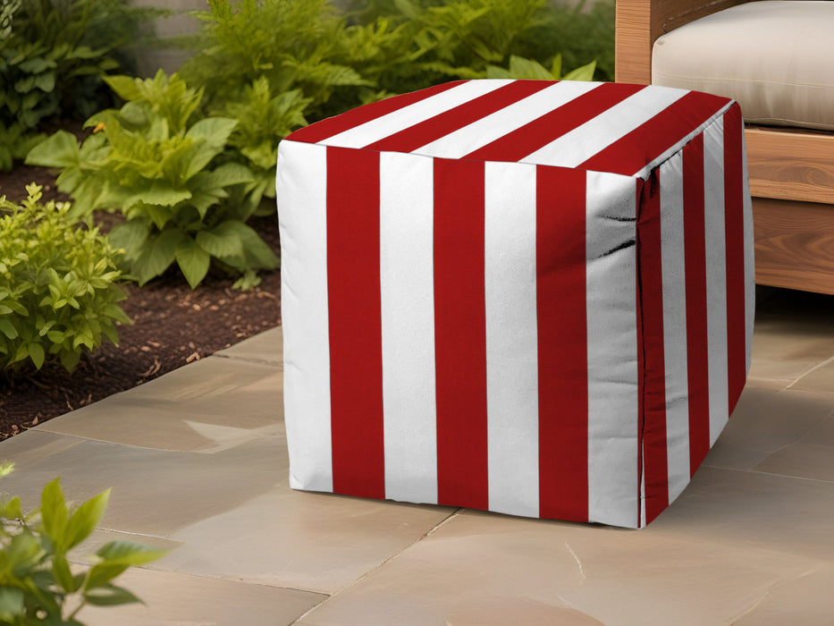 Polyester Cube Striped Indoor Outdoor Pouf Ottoman - Red