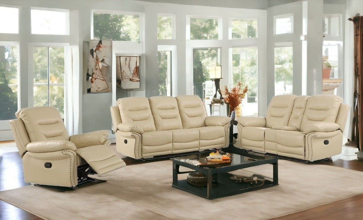 Three Piece Indoor Faux Leather Five Person Seating Set - Beige