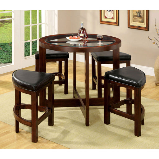 Crystal Cove - 5 Piece Round Counter Height Table Set (K/D) - Dark Walnut - Simple Home Plus