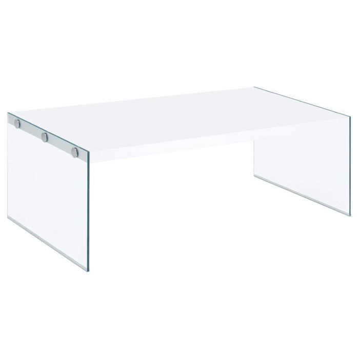 Opal - Rectangular Coffee Table With Clear Glass Legs - White High Gloss - Simple Home Plus