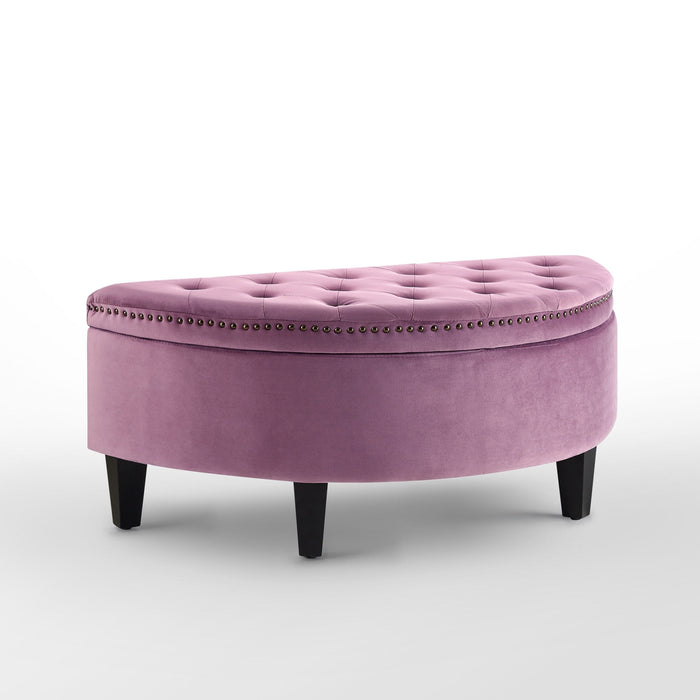 Velvet Tufted Half Circle Storage - Mauve / Black