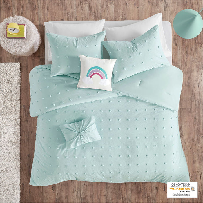 Callie - Twin Pom Pom Comforter Set - Aqua