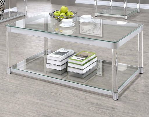 Anne - Coffee Table With Lower Shelf - Chrome And Clear - Simple Home Plus