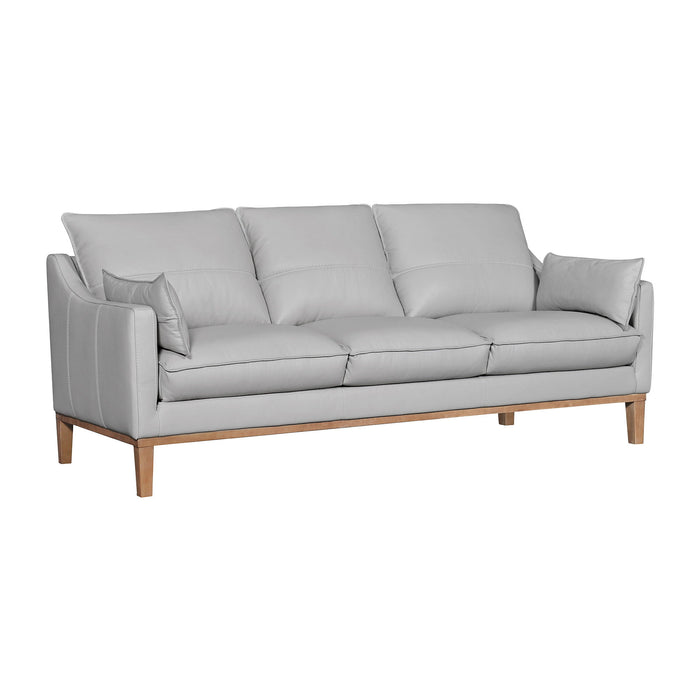 Leather Sofa And Toss Pillows With Brown Legs - Gray