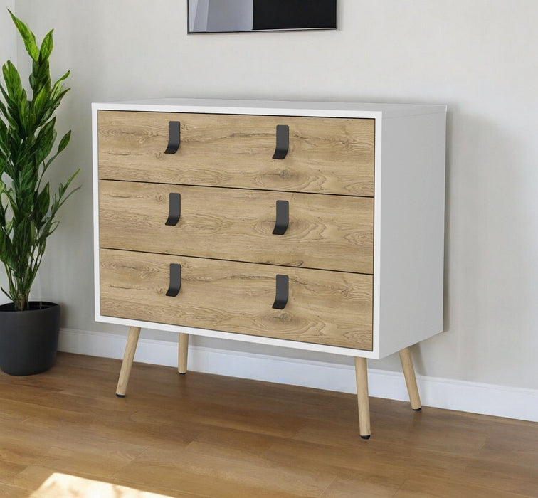 Three Drawer Dresser - White / Natural