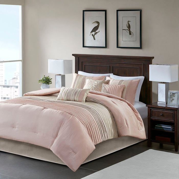 Amherst - King Piece Comforter (Set of 7) - Blush / Taupe