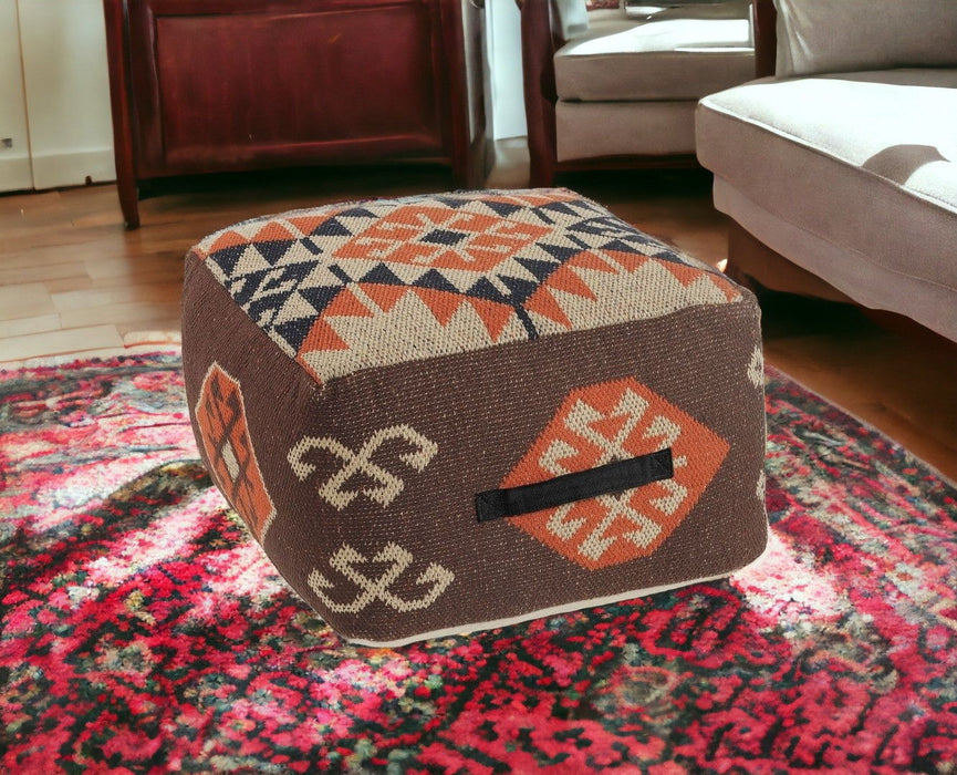 Cotton Blend Ottoman - Brown