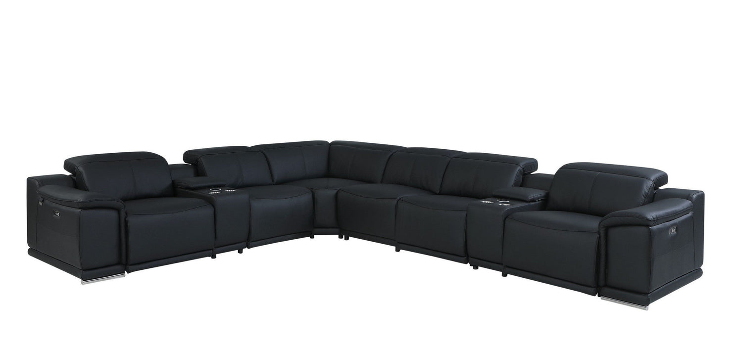 Italian Leather U Shaped Power Reclining Eight Piece Corner Sectional With Console - Black