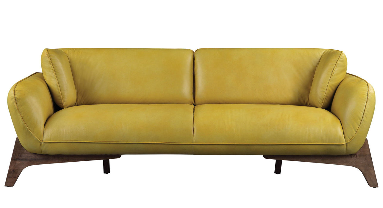 Leather Sofa With Black Legs - Mustard