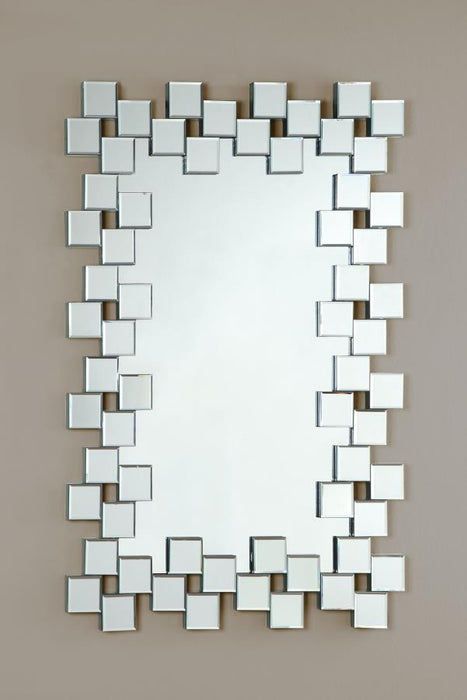 Pamela - Frameless Wall Mirror With Staggered Tiles - Silver - Simple Home Plus