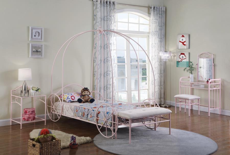 Massi - Twin Canopy Bed - Powder Pink - Simple Home Plus