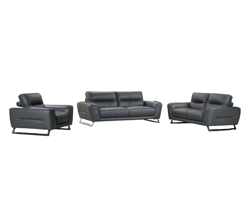 Three Piece Indoor Italian Leather Six Person Seating Set - Dark Gray