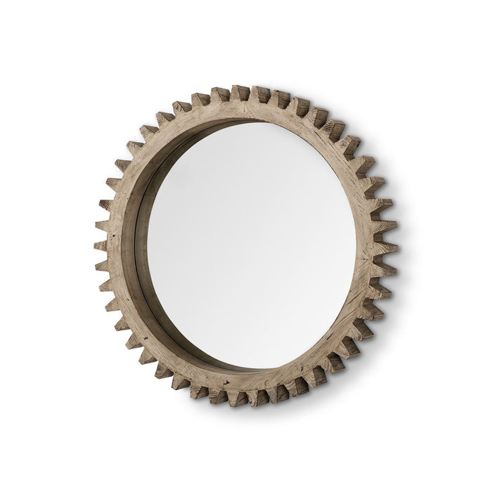 35" Round Wood Frame Wall Mirror - Natural