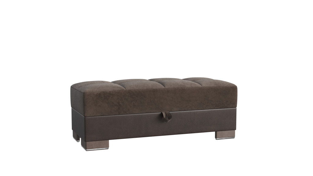 Microfiber Leather Tufted Storage Ottoman - Brown / Faux