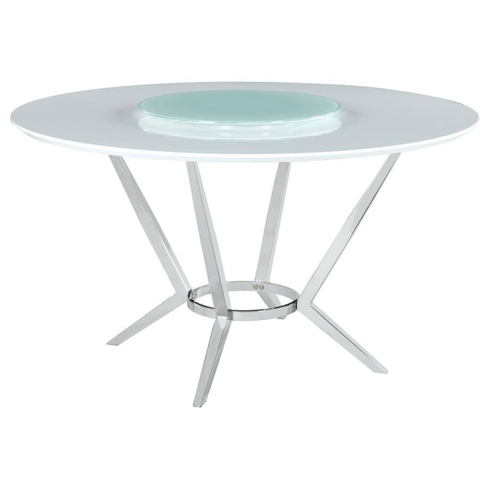 Abby - Round Dining Table With Lazy Susan - White And Chrome - Simple Home Plus