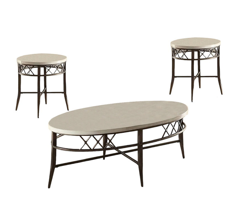 Three Piece Marble Coffee And End Table Set - Black / Faux