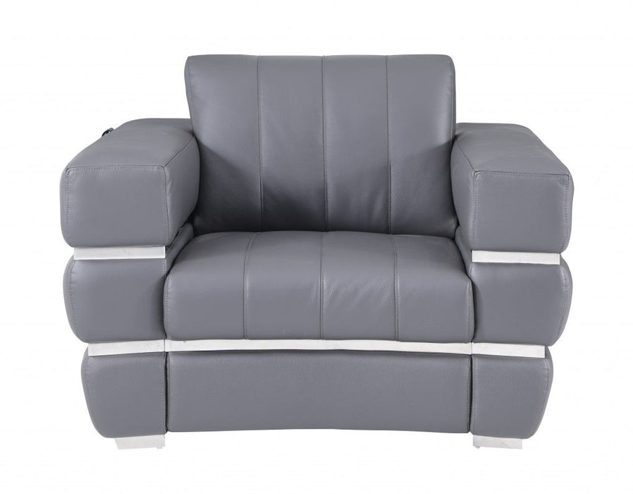 Three Piece Six Person Seating Set Italian Leather Indoor - Dark Gray