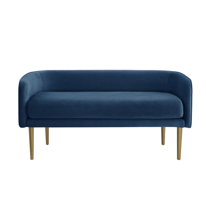 Velvet Upholstered Bench - Navy Blue / Brown