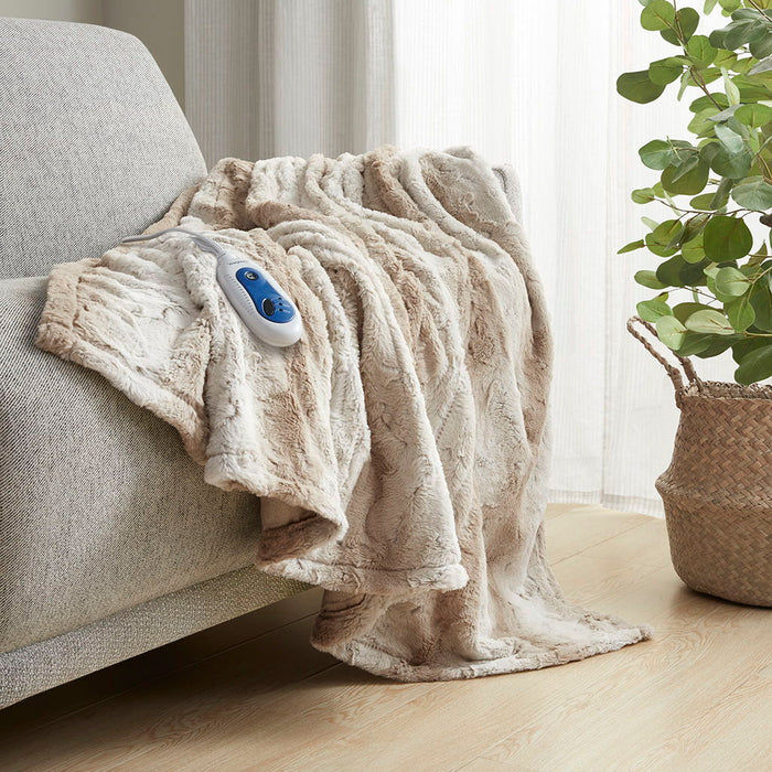 Zuri - Oversized Faux Fur Heated Throw - Sand