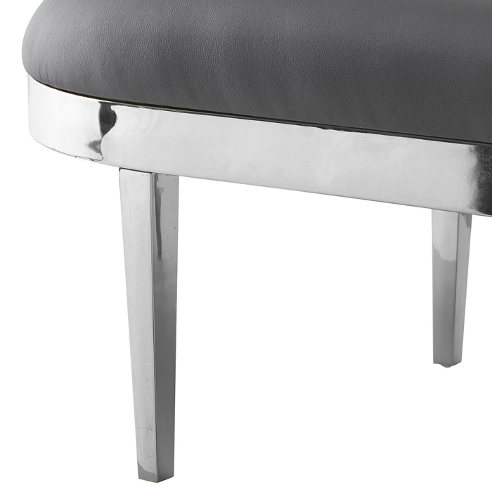 Upholstered Faux Leather Bench - Silver / Gray