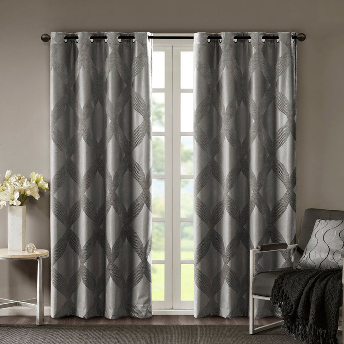 Bentley - 95" Ogee Knitted Total Blackout Panel - Charcoal