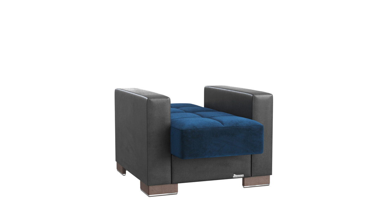 Velvet And Brown Tufted Convertible Chair 36" - Blue