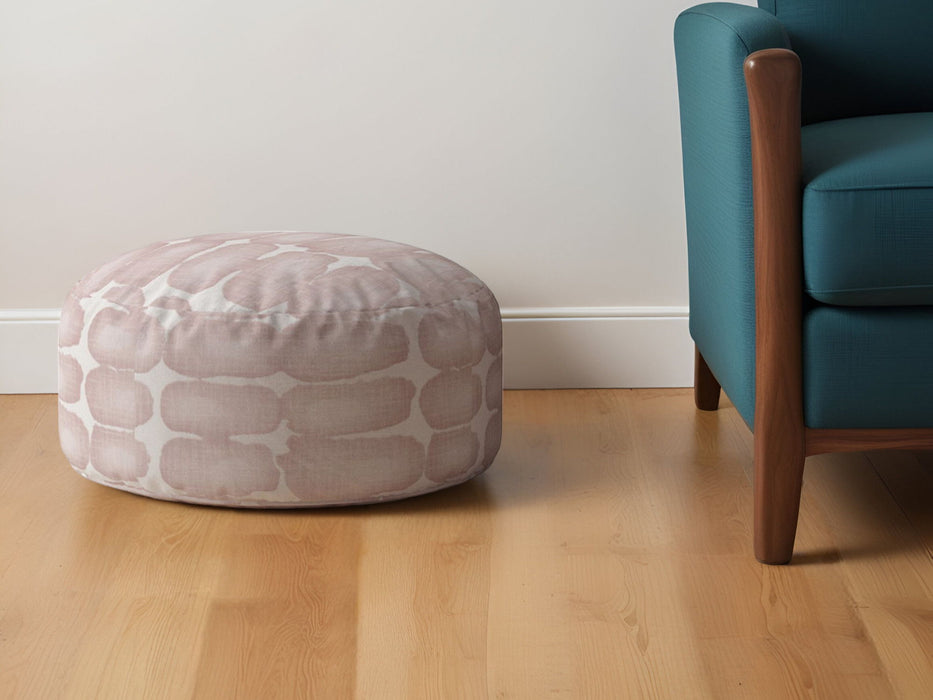 Canvas Round Abstract Pouf Ottoman - Pink / White