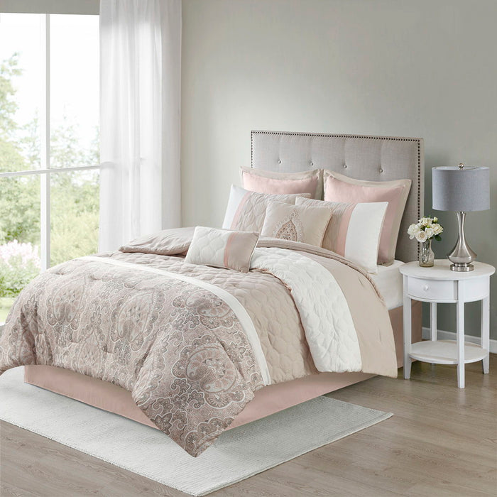 Shawnee - Queen 8 Piece Comforter Set - Blush