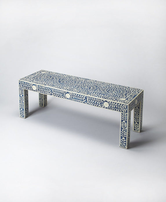 Bone Inlay Bench - Blue / Ivory