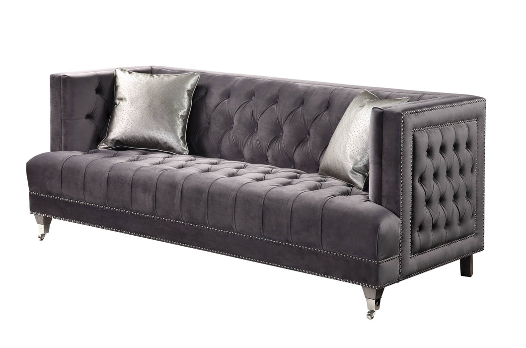 Velvet Sofa And Toss Pillows With Black Legs - Gray