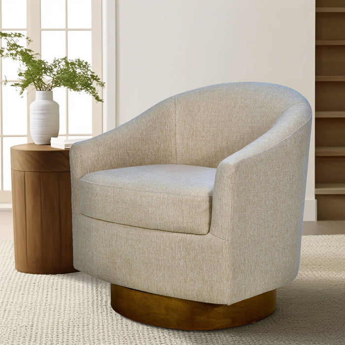 Ashton - Upholstered Swivel Chair With Wood Base - Natural