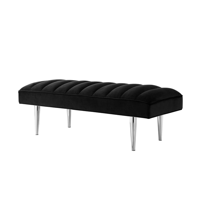 Upholstered Velvet Bench - Silver / Black