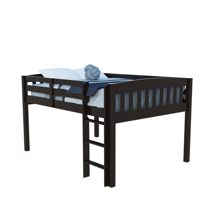 Solid Wood Full Double Size Loft Bed - Dark Brown