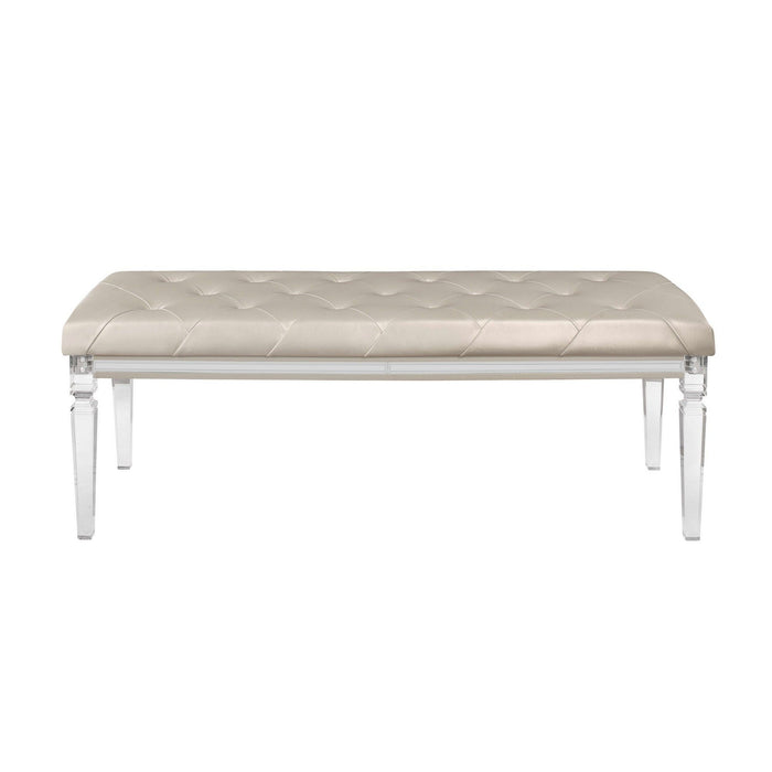 Upholstered Faux Leather Bench - Champagne / Clear