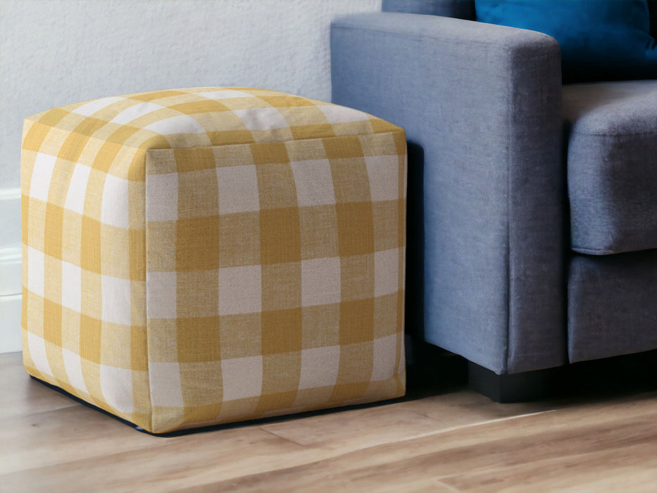 Canvas Gingham Pouf Ottoman - Yellow / White