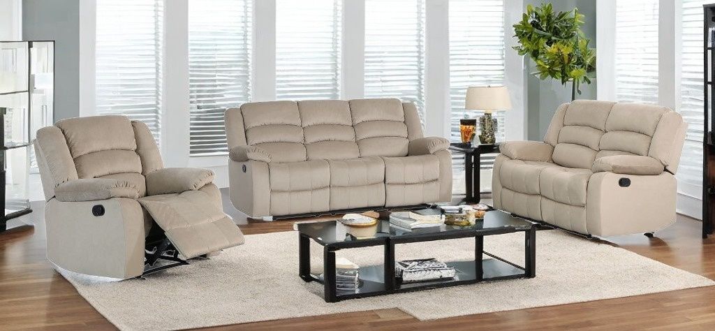 Three Piece Indoor Microsuede Six Person Seating Set - Beige