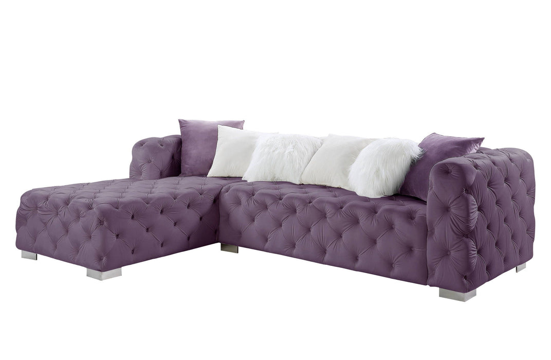 Velvet L Shaped Two Piece Sofa And Chaise Sectional And Toss Pillows - Purple