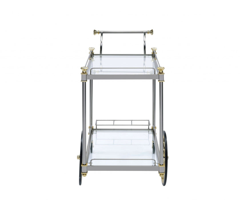 Clear Glass Metal Casters Serving Cart - Silver Gold