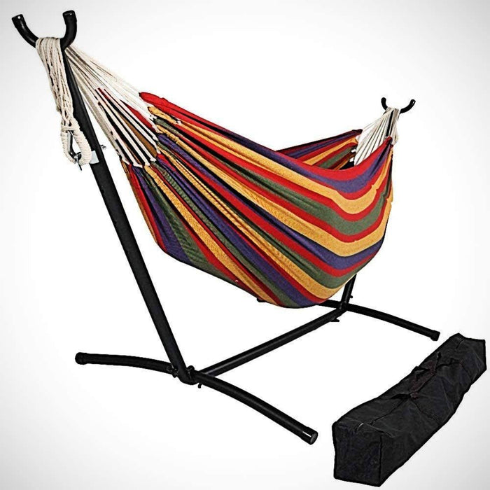 Tropical Stripe Double Classic Two Person Hammock With Stand - Red / Green