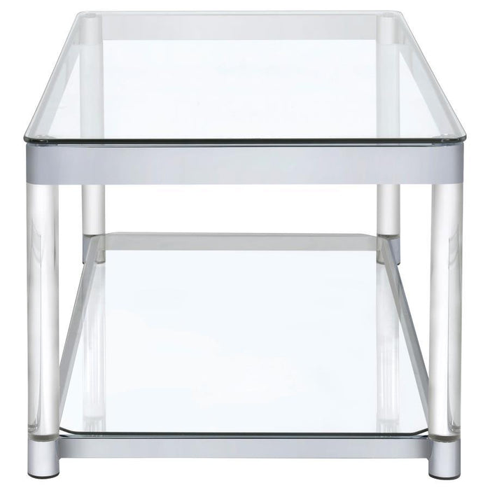 Anne - Coffee Table With Lower Shelf - Chrome And Clear - Simple Home Plus