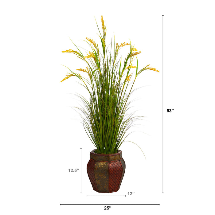 53" Wheat Grain Artificial Plant in Decorative Planter