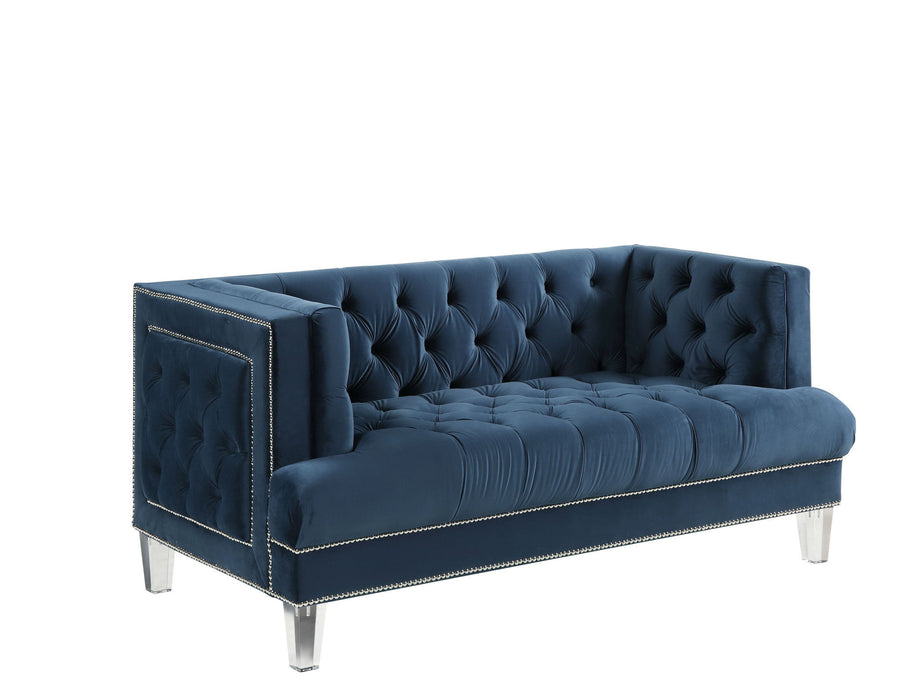 Velvet Love Seat - Blue / Silver