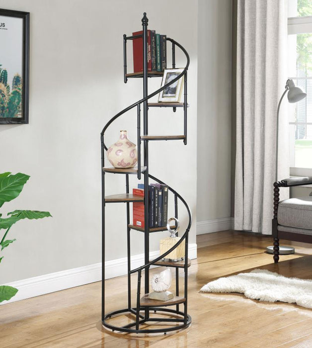 Roseglen - 8-Shelf Staircase Bookcase - Rustic Brown And Black - Simple Home Plus